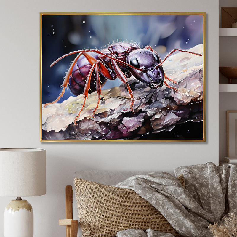 «Enchanted Microcosm Amethyst Ant» sur toile, H 16 po x l 32 po x P 1 po, Cadre flottant doré