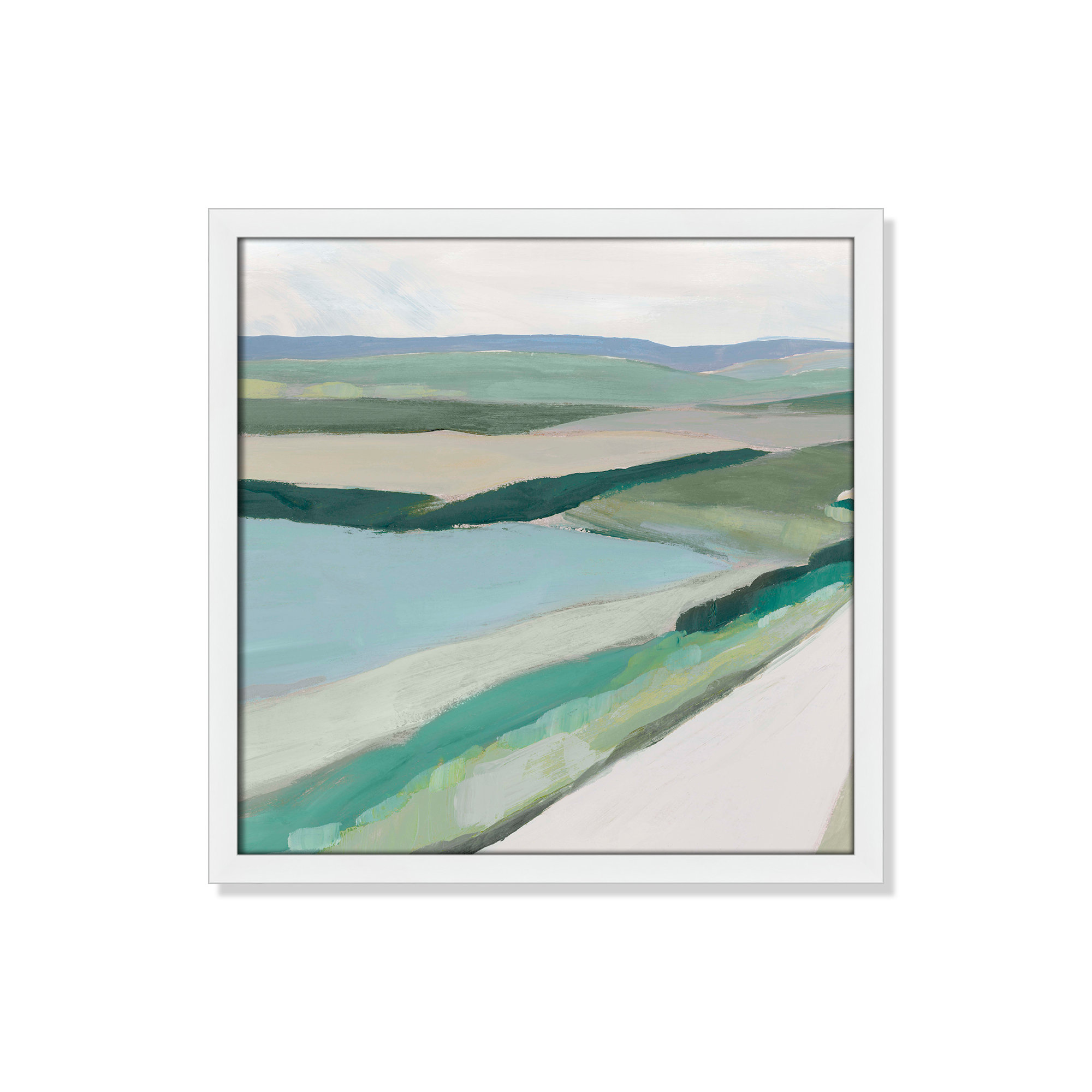Fields Of Green I by - Single Picture Frame Print, Satin White Framed, 17" H x 17" W x 1.25" D