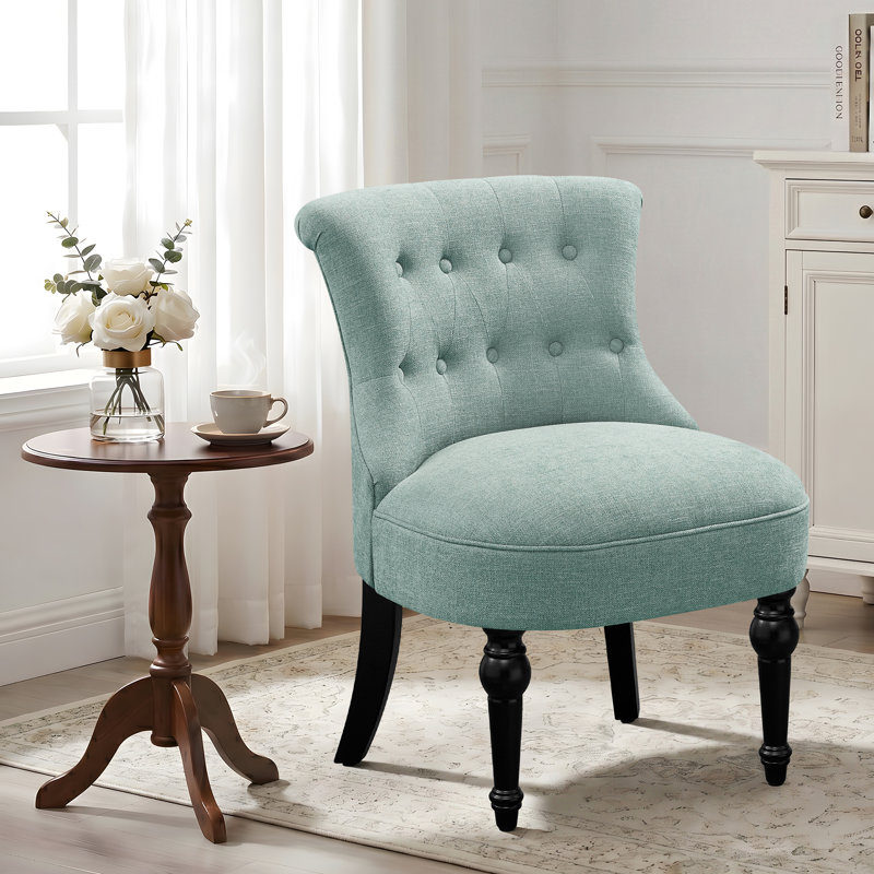 Chenille Upholstered Button Tufted Wingback Side Chair, Teal