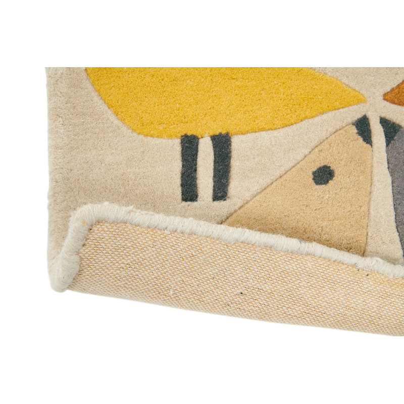 Tapis rectangulaire en laine touffeté à la main jaune / gris, Rectangle 2 pi 11 po x 4 pi 11 po
