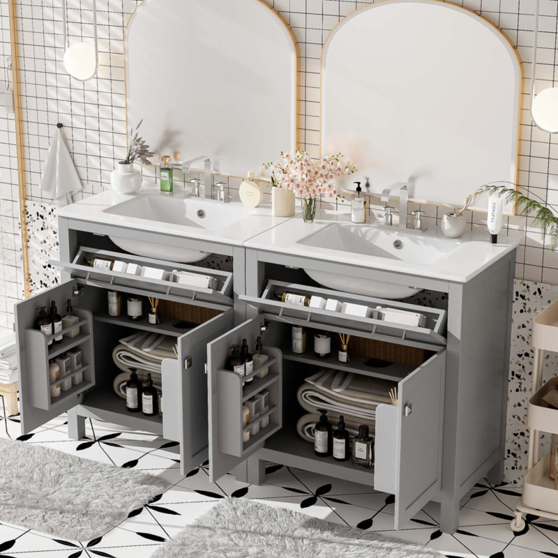 Ensemble de meuble-lavabo gris 60 po, Gris