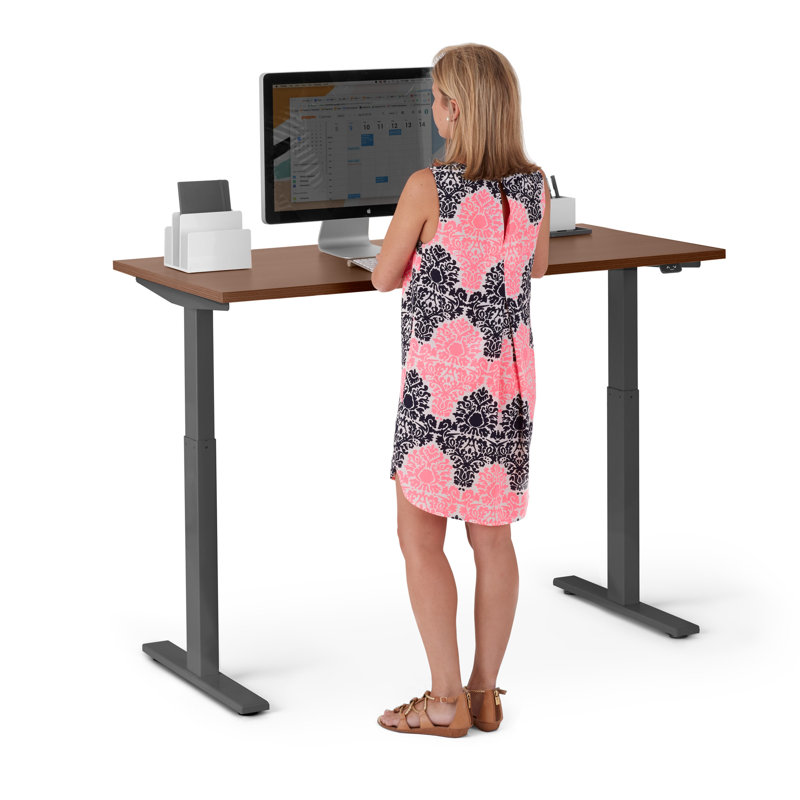 Series L 2S Adj Ht Sgl Desk, Walnut/Charcoal, 48" H x 30" W x 72" D
