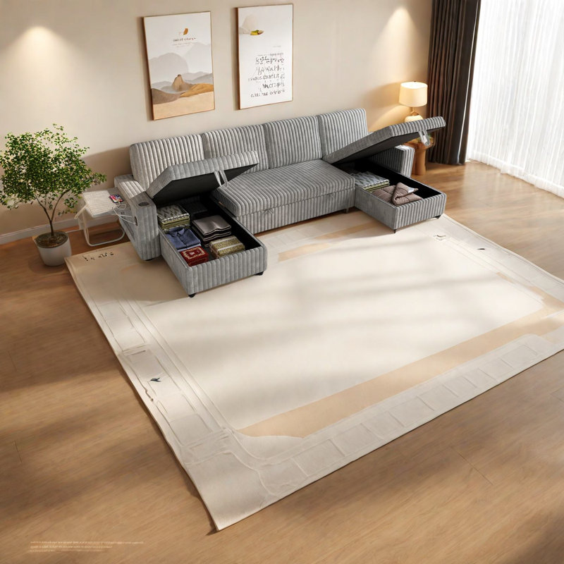 Canapé modulaire surdimensionné en velours côtelé moelleux avec rangement, gris