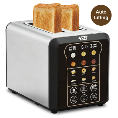 YMS 2-Slice Smart Toaster, Auto Lift & Touch Control, LED Countdown Timer, Memory Function, 6 Bread Modes & 6 Shade Settings, Defrost/Reheat/Cancel, Stainless Steel, Compact Design for Kitchen, Home, Office & RV, Removable Crumb Tray