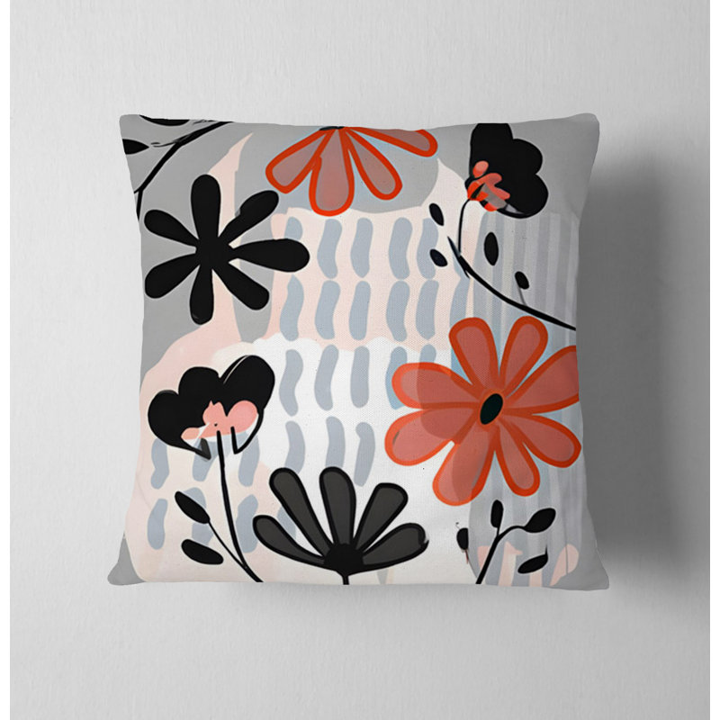 Throw Pillow With Insert, Gray/Red Floral 2, 18"H x 18"W