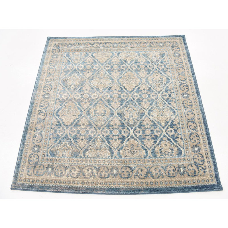 Tapis oriental bleu / beige Pastrana, Carré 8 pi