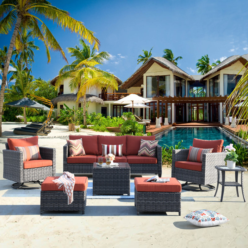 Ben 5 - Person Patio Conversation Set with Cushions, Red