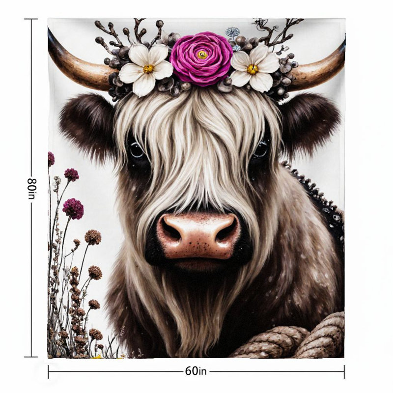Couverture florale 1pc Highland Cow, L 60 po x L 80 po