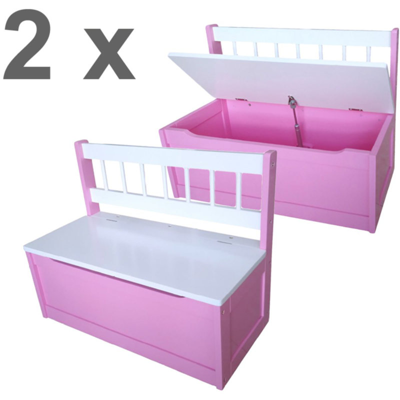 Elliott Wooden Bench With Storage Space, White/Pink