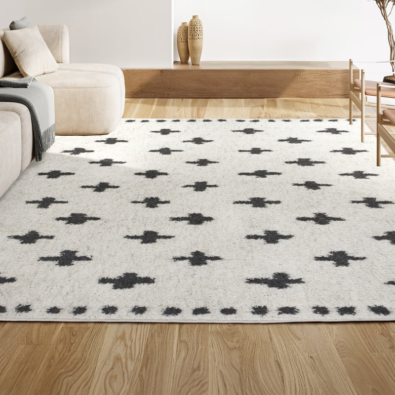 Tapis blanc / gris à poils longs Cristo Berber, Rectangle 7 pi 9 po x 10 pi
