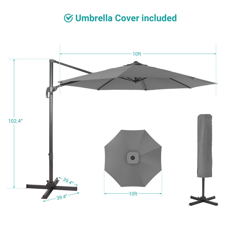 Parasol en porte-à-faux 119 po Seydina, Gris