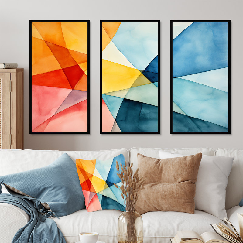 Couleurs pastel contrastant avec composition géométrique I - art mural géométrique, Cadre flottant noir