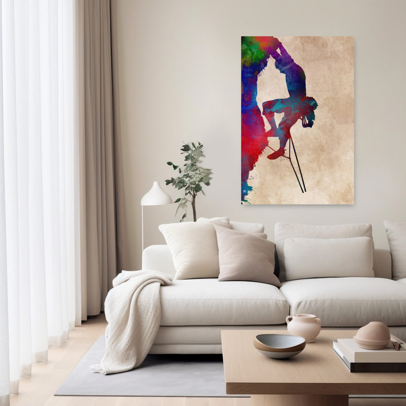 «Vibrant Climbing Silhouette Abstract Contemporary Mountain Winter», art mural, 60" H x 40" W