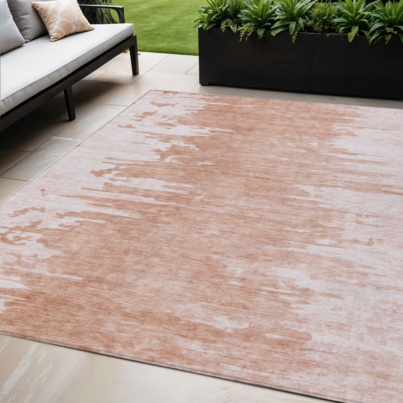 Tapis d'extérieur lavable abstrait couleur terre cuite saumon et cuivre 5 pi x 8 pi