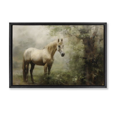 Horse in Forest Woods Black Framed Floater Canvas by Petal Prints Design
