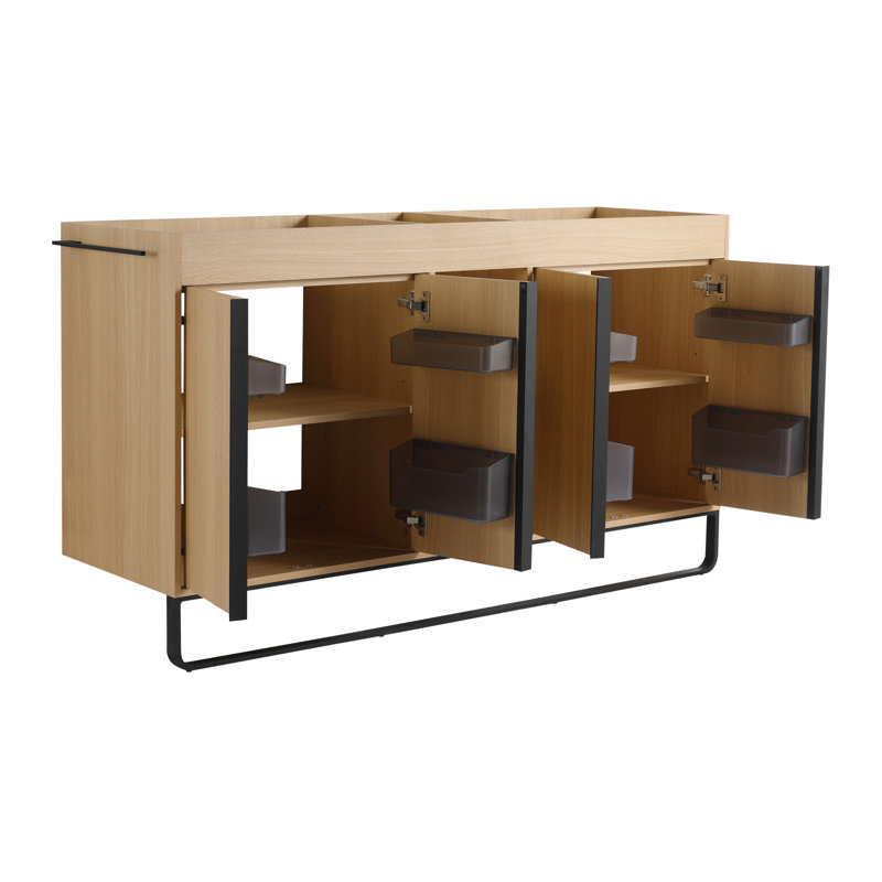 Armoire de base de meuble-lavabo peu encombrante, contreplaqué de chêne, rangement de salle de bain moderne