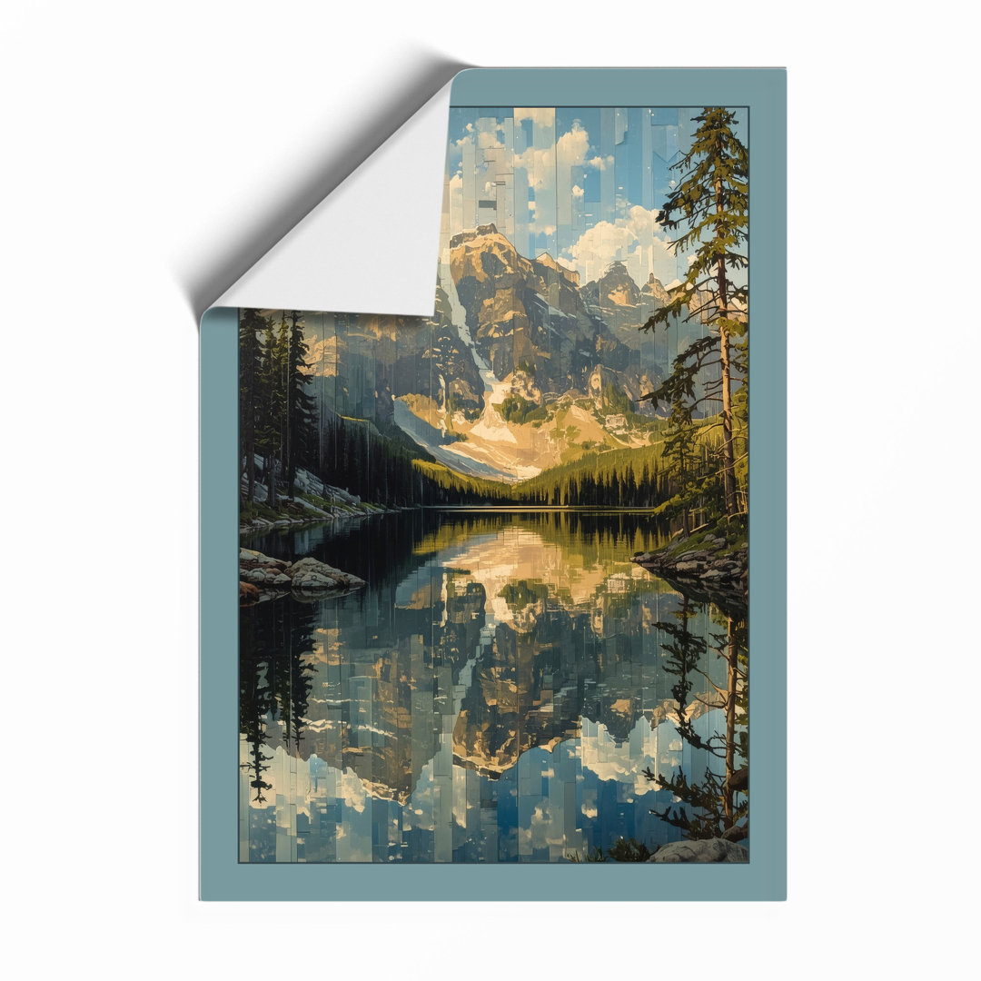 Alpine Lake at Dawn Scandinavian - Framed Print