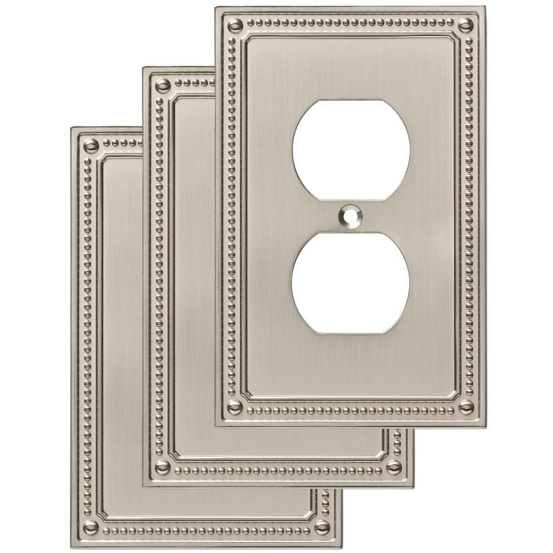 Classic Beaded 1-Gang Duplex Outlet Wall Plate, Brushed Nickel