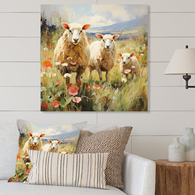 Troupeau de moutons moelleux II - reproduction d'animaux sur métal, H 16 po x l 16 po x P 1 po