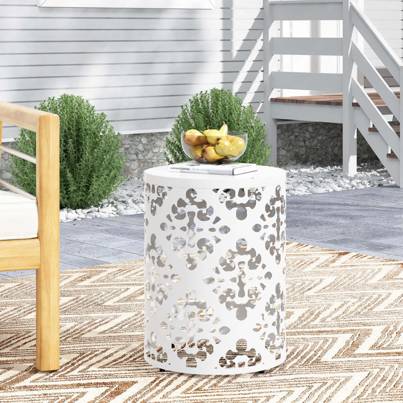 Nadilyn Round Metal Outdoor Side Table , 13.78'' in. W 13.78'' in. D, White