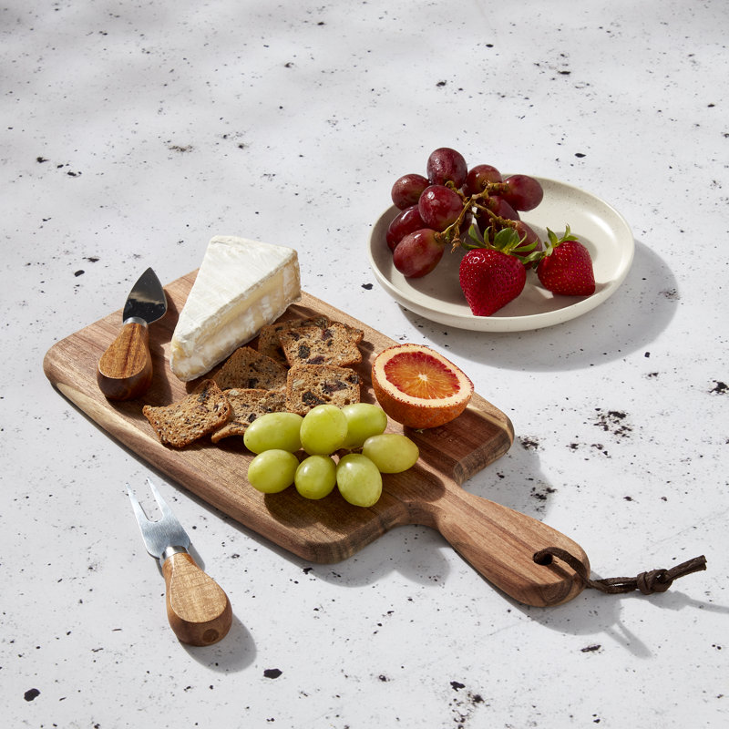 Acacia Wood Rectangular Serving Board Set with Knives