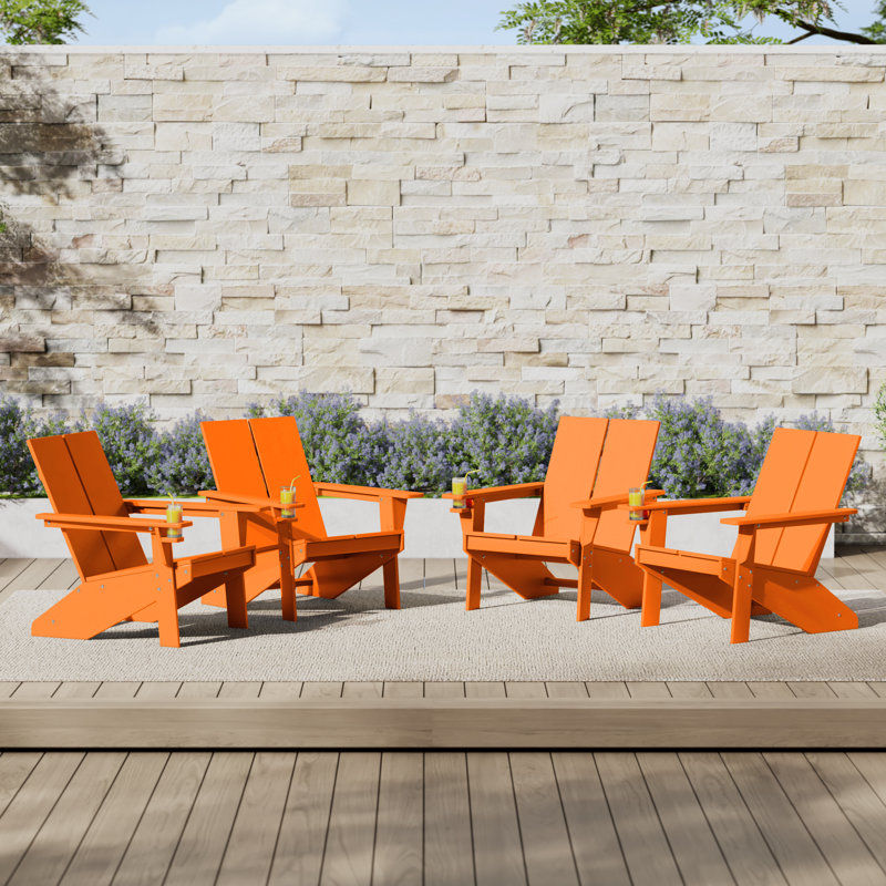 Modern Poly Adirondack Chair (Set Of 4), Black, Orange