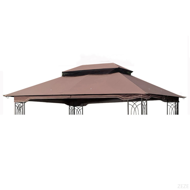 13X10 Ft Patio Double Roof Gazebo Replacement Canopy Top Fabric, Brown
