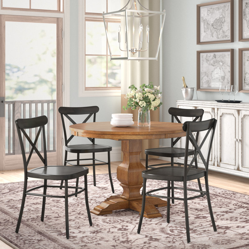 Fortville 4 - Person Solid Wood Top Pedestal Dining Set, Antique Black