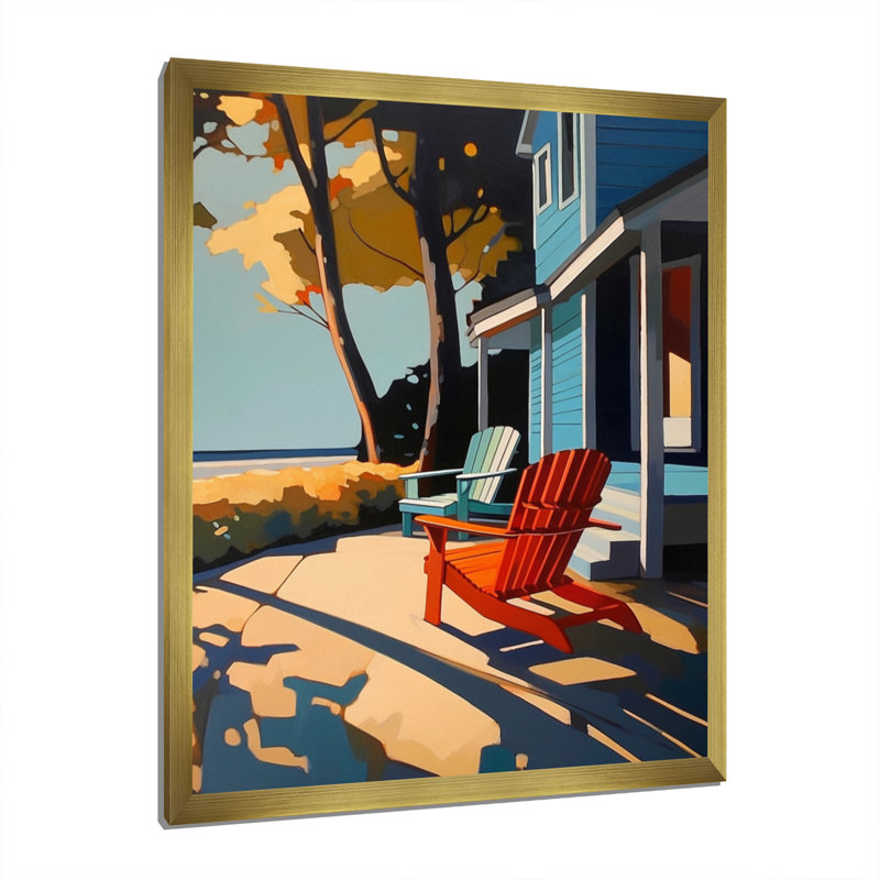 "Blue and Red Cityscape Chronicles", reproduction d'art sur toile, H 20 po x l 12 po x P 1 po, Encadrement doré