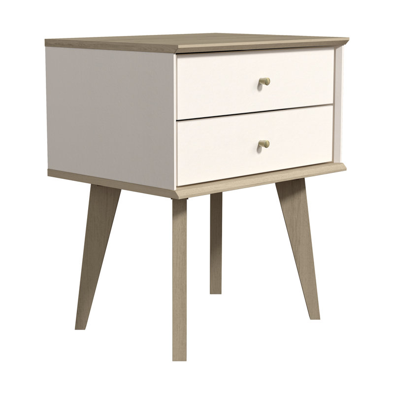 Table de chevet 2 tiroirs Branquinha, Parchemin / chêne d'Oslo, Individuel