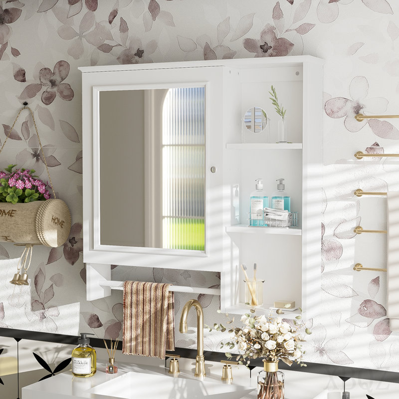 Wall Mounted Bathroom Storage Cabinet, Medicine Cabinets With Large Mirror Door, Adjustable Shelves And Three Open Storage Levels(Not Include Bathroom Vanity )
