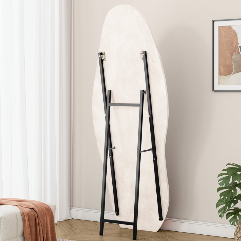 63" X 24" Wall - Hanging Full Length Mirror, Flannel Wrapped Metal Frame, Unique Irregular Shape, Shatter Glass, For Bedroom, Corridor, And Clothing Shop Body Covered Wavy Style, Shatterproof