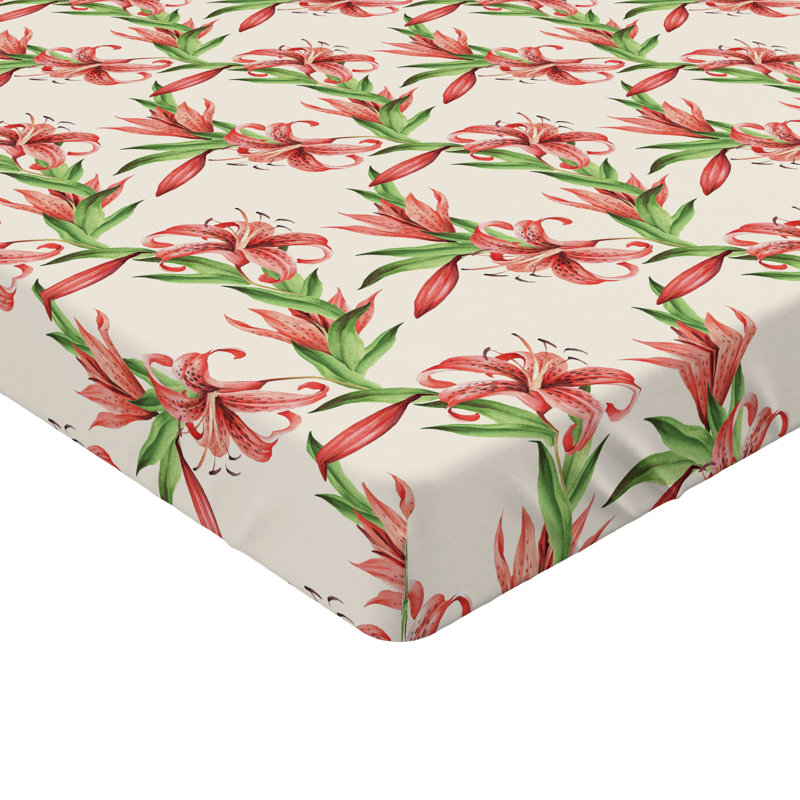 Ambesonne Nature Fitted Sheet Leaves Botanical Style Art, Coral/Green/Off White Floral, Full Fitted Sheet
