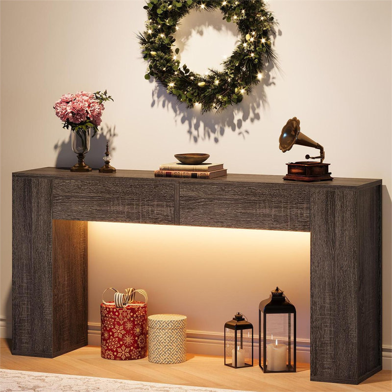 55.12'' Console Table With Drawers And LED Light, Grey