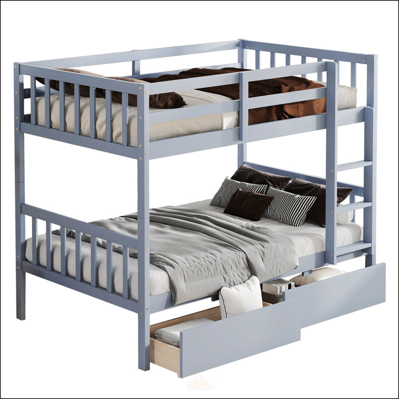Lit superposé simple en bois d'hévéa simple avec 2 tiroirs, convertible en 2 lits simples, idéal pour économiser de l'espace et une utilisation polyvalente dans les chambres d'enfants ou les chambres d'amis