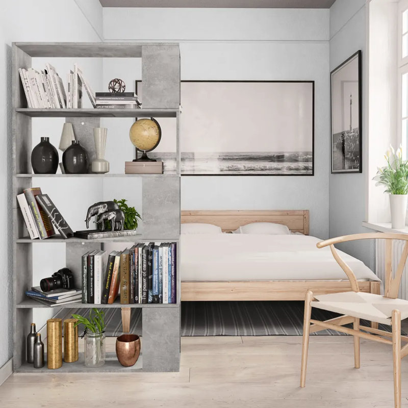 Aleccia 159cm H Bookcase, 159cm H x 80cm W x 24cm D, Concrete Grey