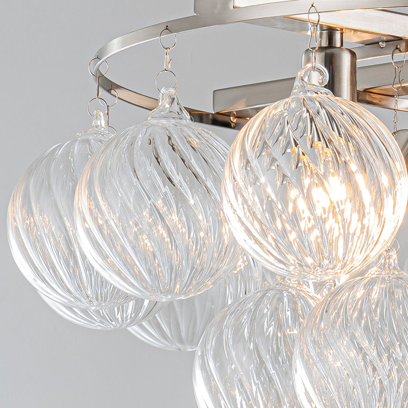 Yader 8 - Light Dimmable Tiered Bubble Chandelier with Textured Globe Glass, Brushed Nickel