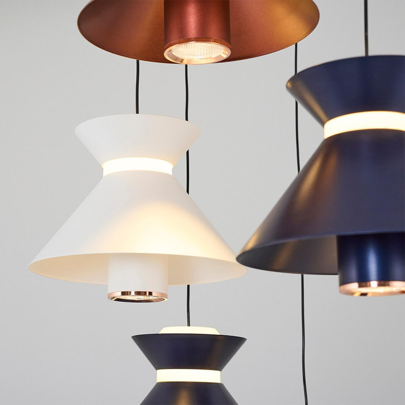Cassen Elegant Metal Chandelier with Opal Glass Cap, 19.7 in Diameter x 47.2 in Height | 1x 55W LED Socket, 3000k Warm Light, 5500 Lumen Output | Stylish Brown, Red & Blue Design, Assembled for Easy Installation, IP 20 Rated