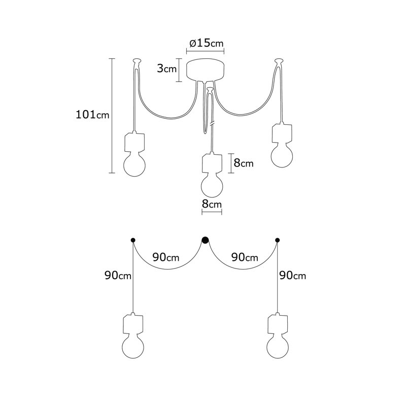 Luminaire suspendu à 3 lumières Hendrick, Noir / brun foncé
