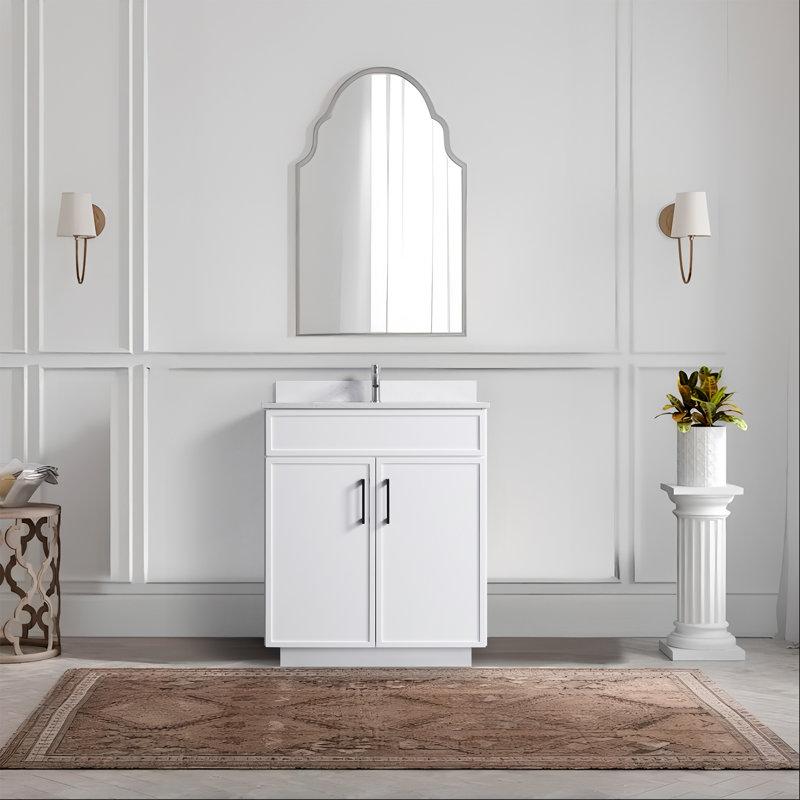 Capot - 3 W 30,00 po X P 22,00 po P 35,00 po Meuble-lavabo autoportant H en bois blanc avec plateau blanc