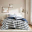 Édredon rayé à 3 couleurs pour lit double / grand lit, design côtier contemporain, toute chaleur, revers en microfibre, lit bleu, confort minimaliste moderne, literie lisse