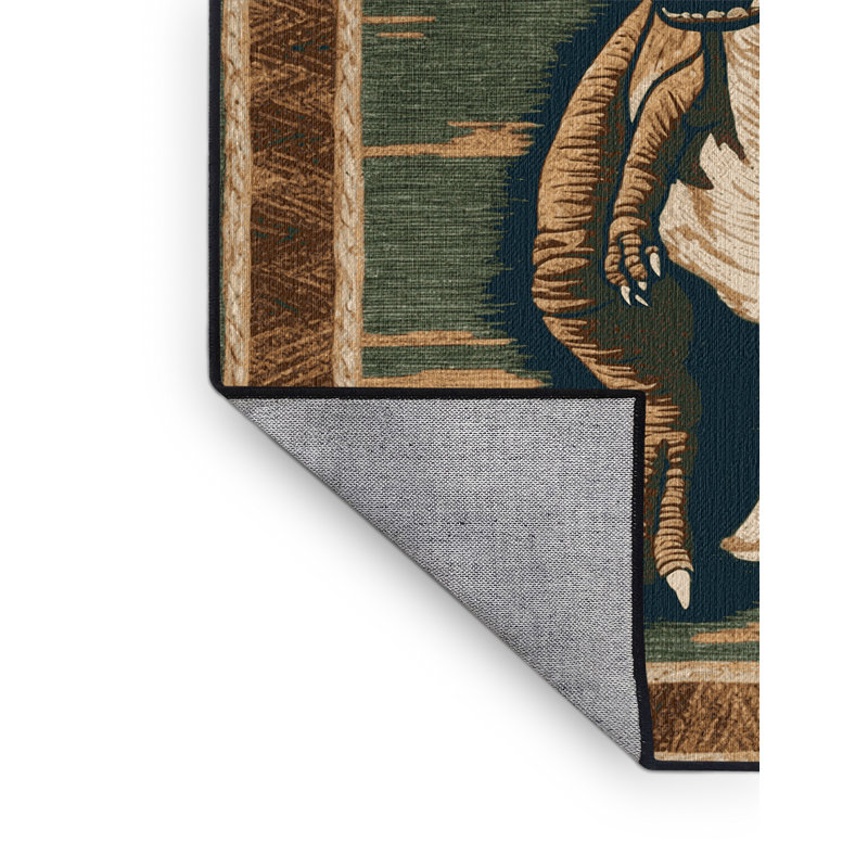Tapis brun dinosaures lavable à la machine, Rond 4 pi