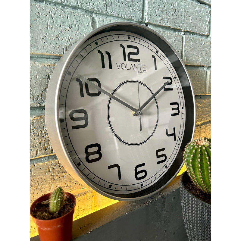 Horloge murale élégante Elegant, finition argentée, 11,8 x 11,8 x 1,8 pouces | Corps 100% plastique avec couvercle en verre véritable | Décoration élégante pour le salon, le bureau et la chambre à coucher | Cadeau parfait pour toute occasion