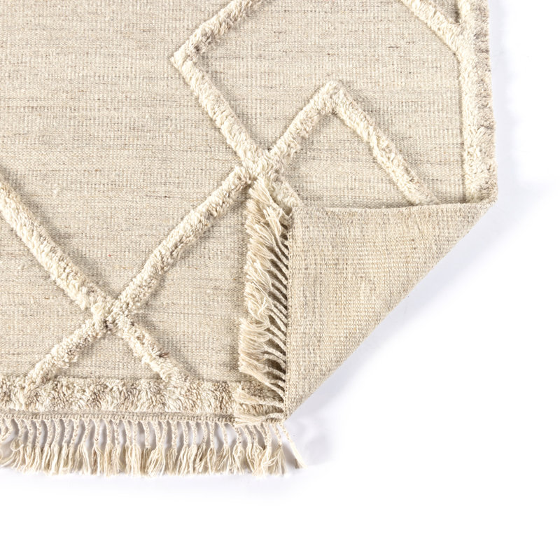 Tapis géométrique beige en laine noué à la main Platten, Rectangle 8 pi x 10 pi