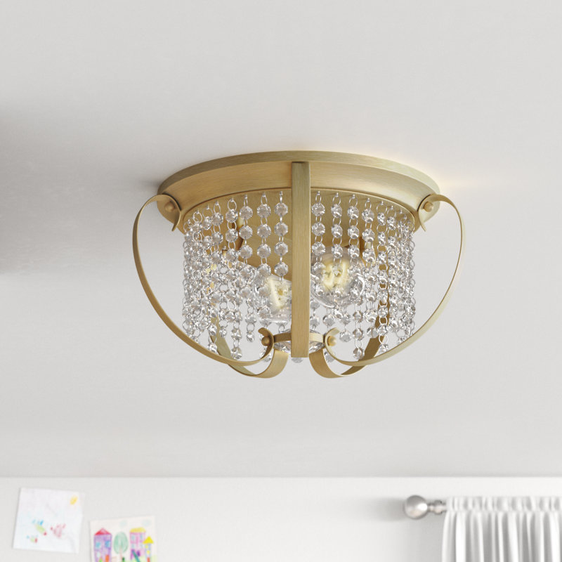 Ella White Gold Crystal 2-Light Flush Mount