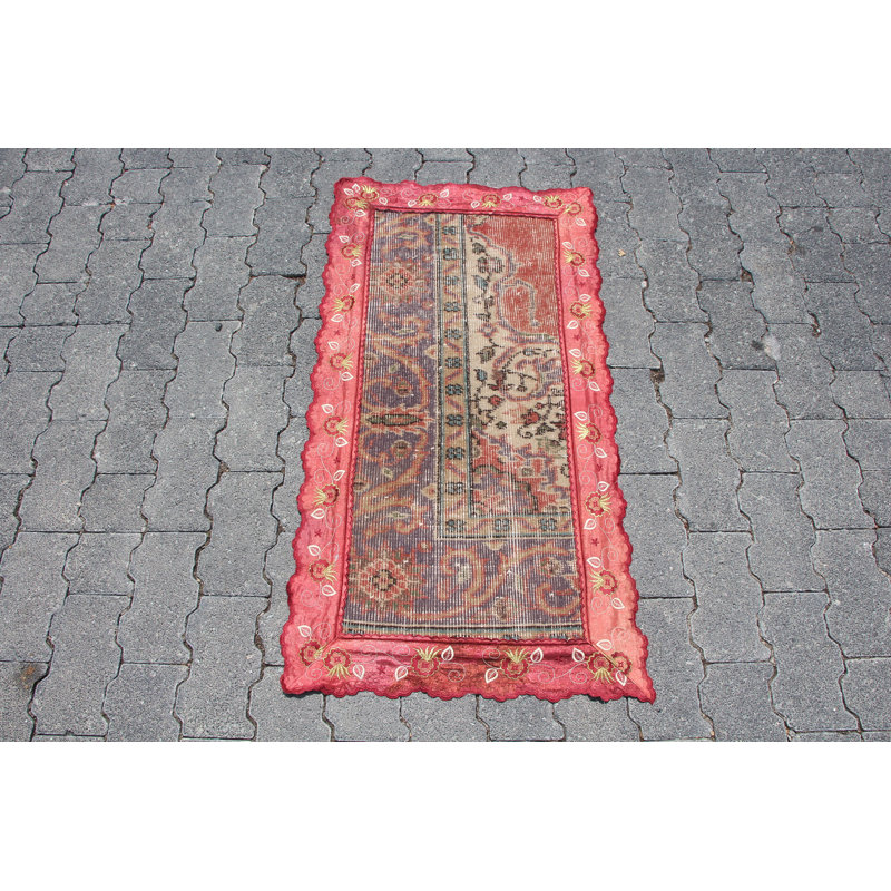 Tapis Oushak rétro - Petit tapis de bain décoratif en laine rouge antique pour vestibule