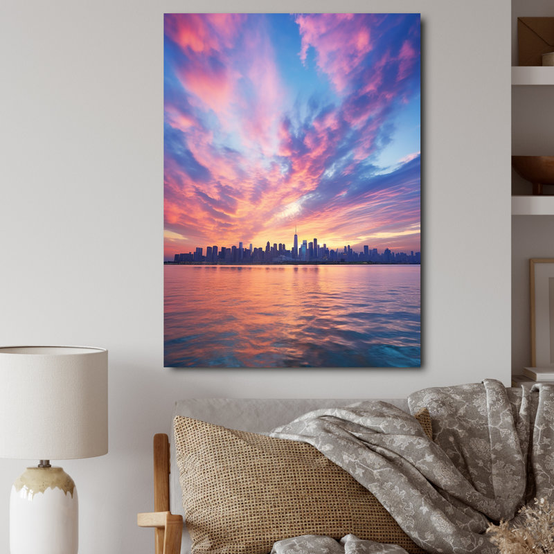 Tyneside Blue Pink Sskyline Symphony II, reproduction d'art sur toile, H 20 po x l 12 po x P 1 po, Toile tendue
