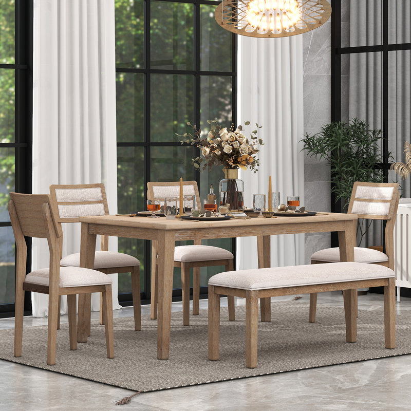 Ensemble de salle à manger 6 pièces de style classique et traditionnel, Naturel / Beige