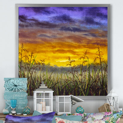 Coucher de soleil sur un champ d'herbe - Peinture