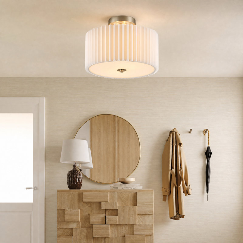 Plafonnier semi-encastré en tissu Pelayo, Nickel, H 9,3 po x l 12,2 po x P 12,2 po